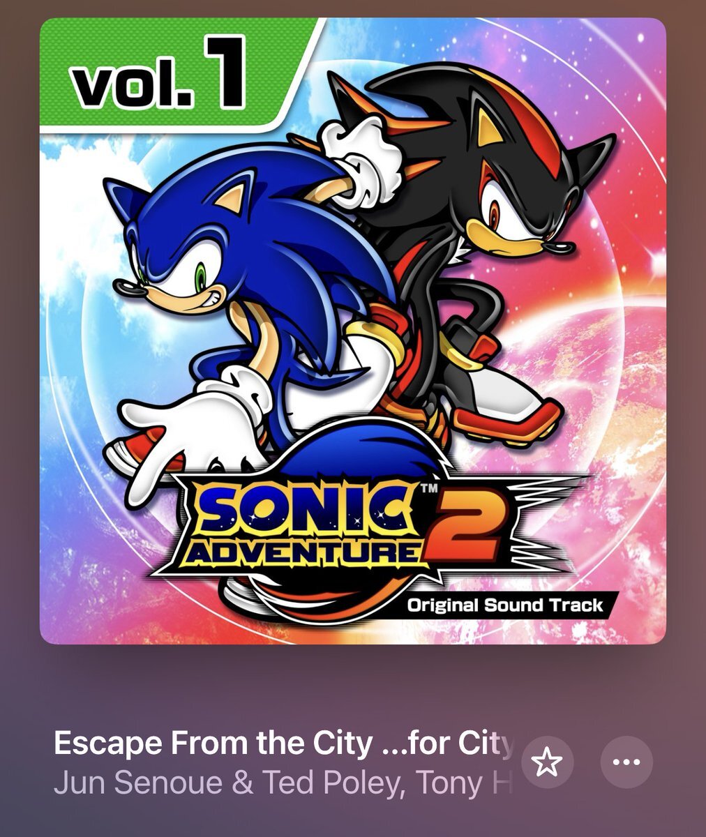 Sonic Adventure 2 Original Sound Track Vol. 1 album art, playing Escape From the City